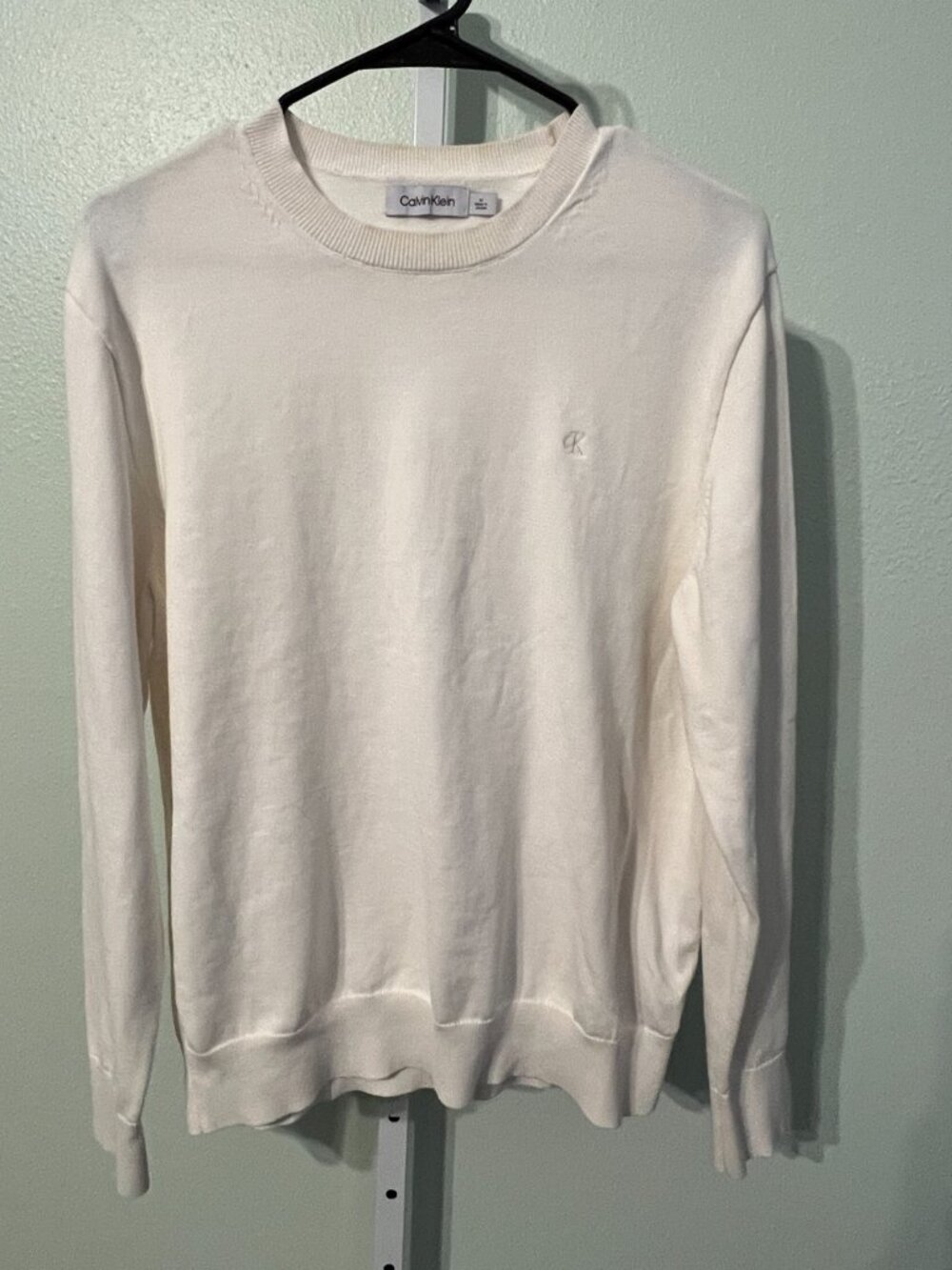 Calvin Klein 100% Cotton Eggshell White Crew-Neck Sweater SZ Medium